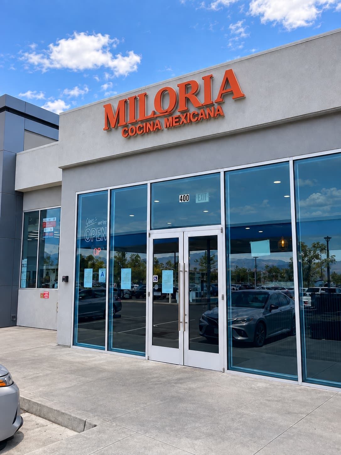 The Miloria Cocina Mexicana storefront at suite 400 in Colton.